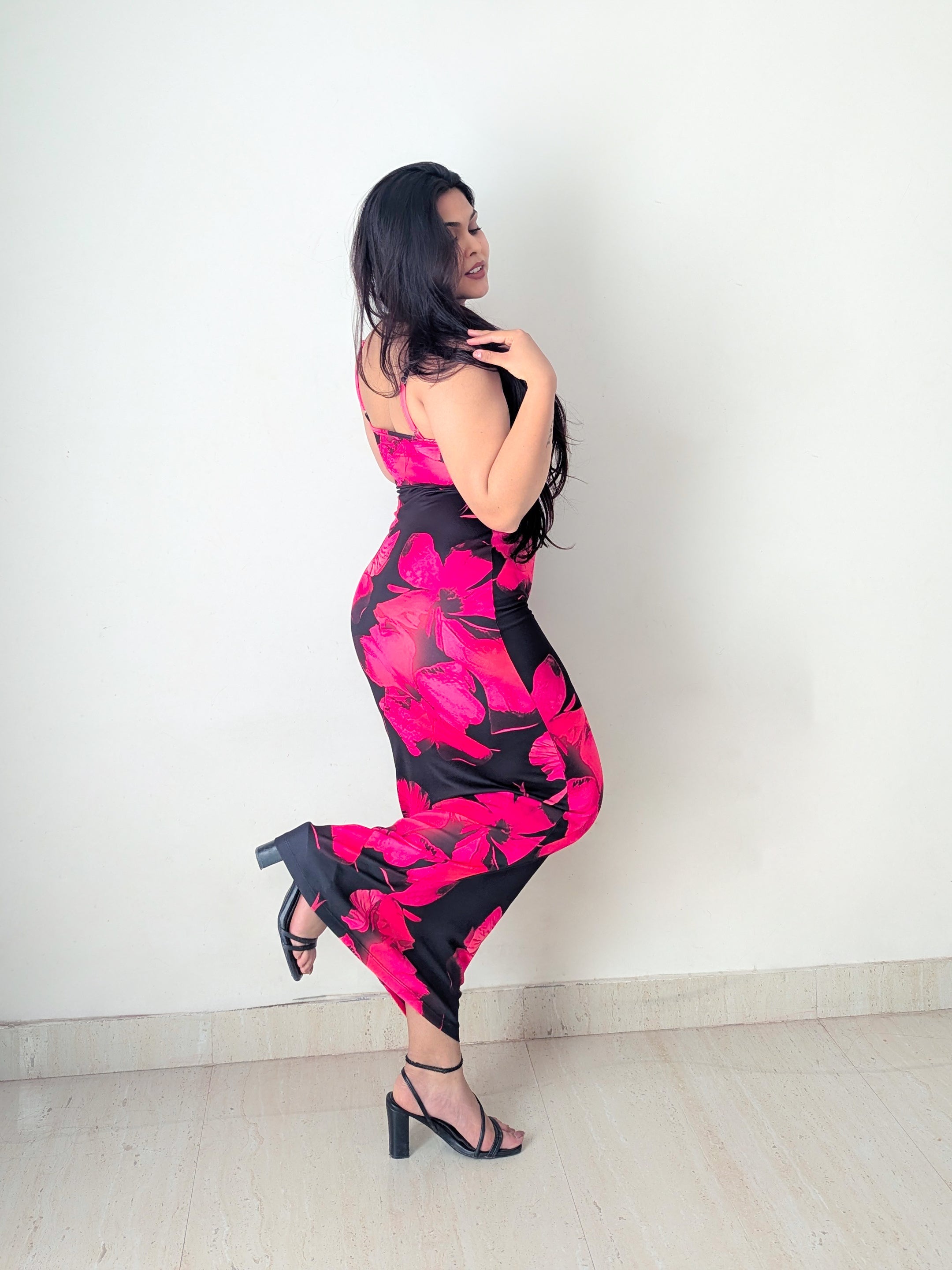 Craftsmiley's Flowery black bodycon dress