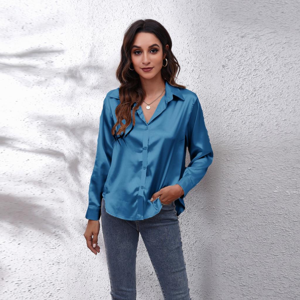 Bella | Women's Satin Blouse Loose Fit Button-Down