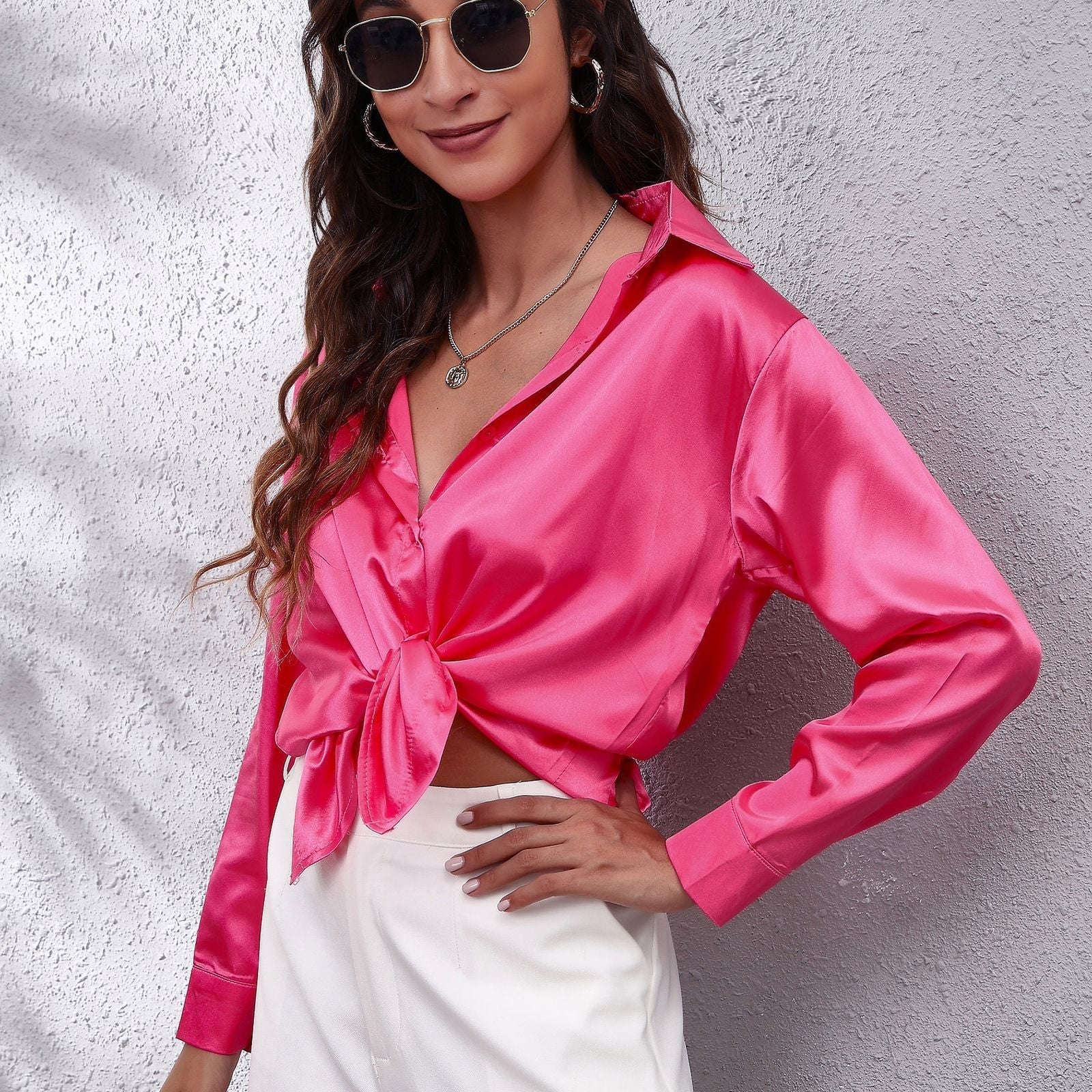 Bella | Women's Satin Blouse Loose Fit Button-Down 3