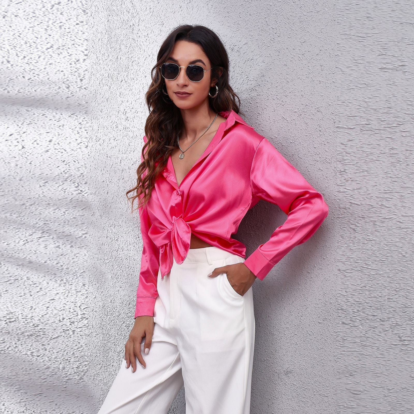 Bella | Women's Satin Blouse Loose Fit Button-Down 4