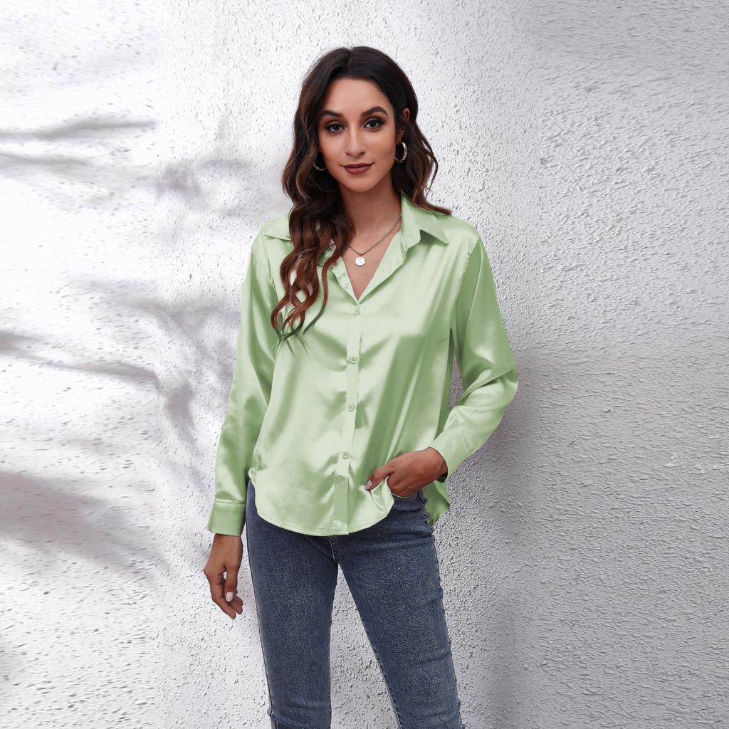 Bella | Women's Satin Blouse Loose Fit Button-Down 6