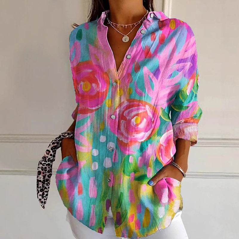 Bianca | Women's Spring Floral Print Long Sleeve Button-Down Blouse