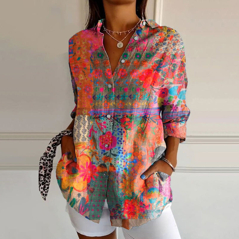 Bianca | Women's Spring Floral Print Long Sleeve Button-Down Blouse 1