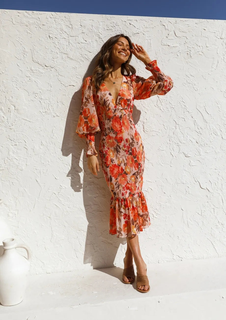 Breeze | Print V-Neck Ruffle Maxi Summer Dress 1