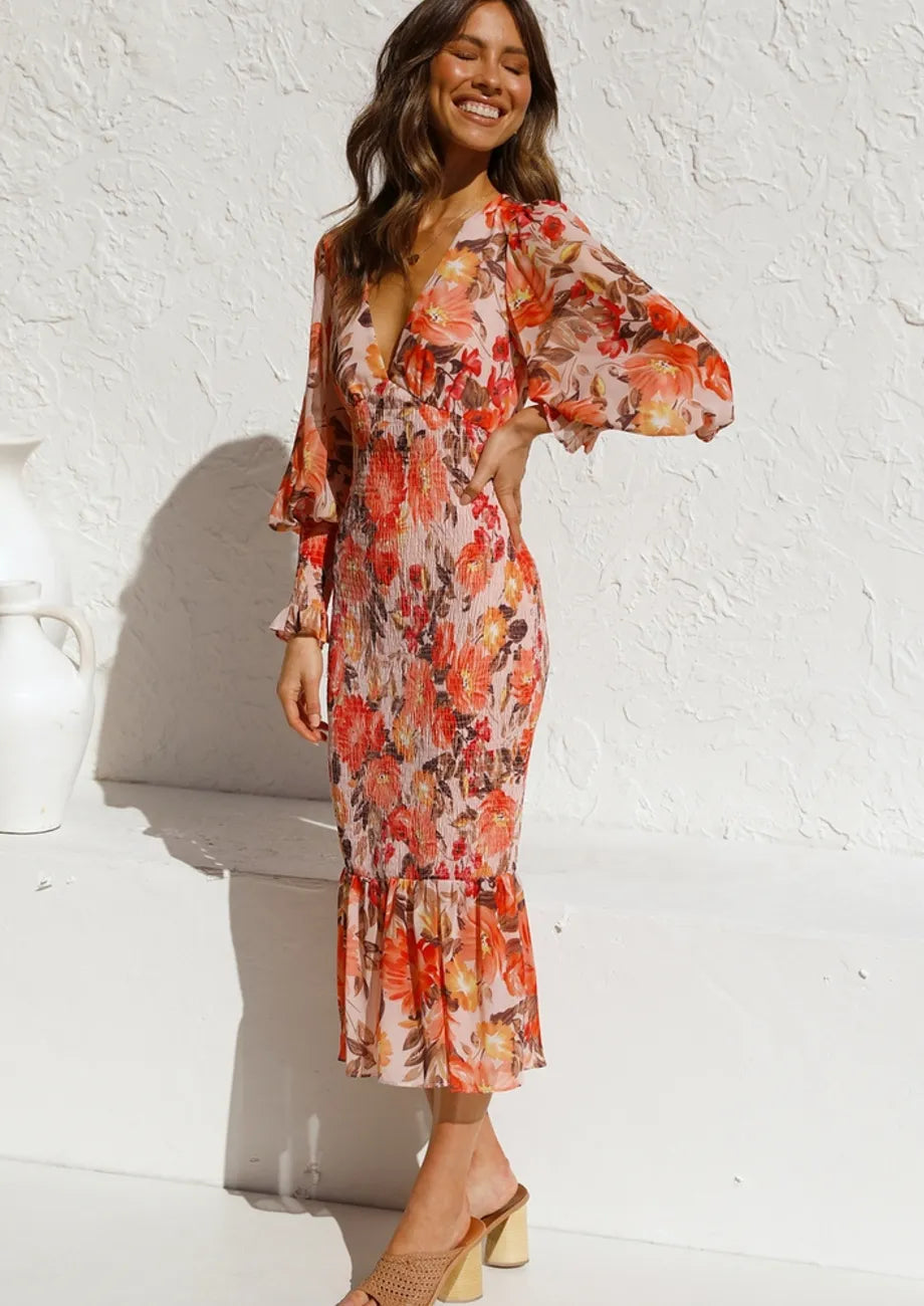 Breeze | Print V-Neck Ruffle Maxi Summer Dress 5