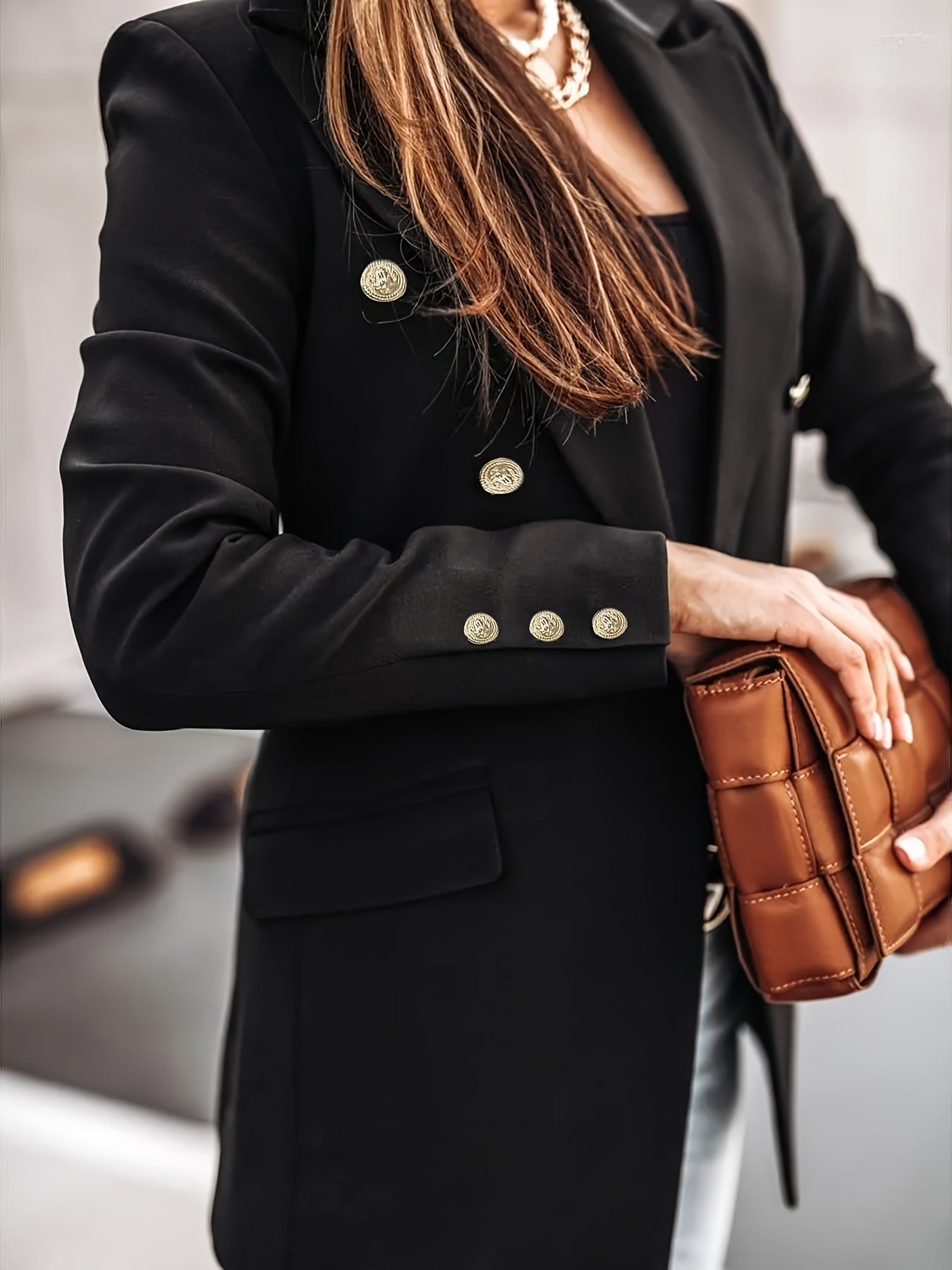 Brooke | Women's Double-Breasted Blazer Gold Button Fitted 4