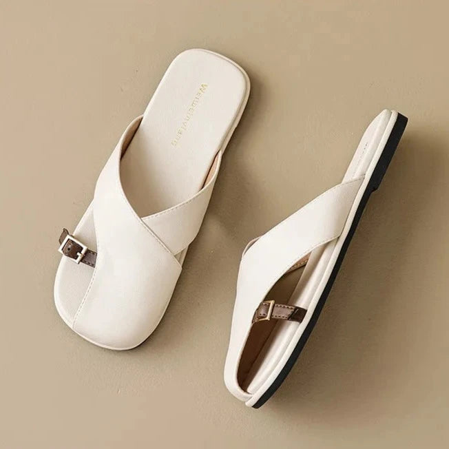 Calixa | Leather Slides for Women Closed Toe