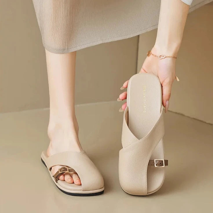 Calixa | Leather Slides for Women Closed Toe