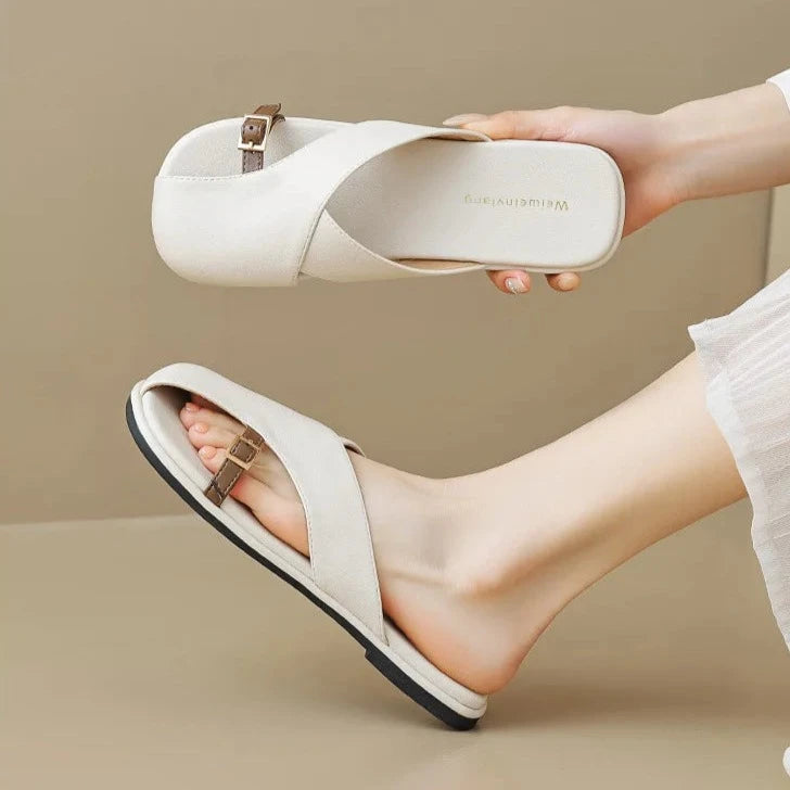 Calixa | Leather Slides for Women Closed Toe