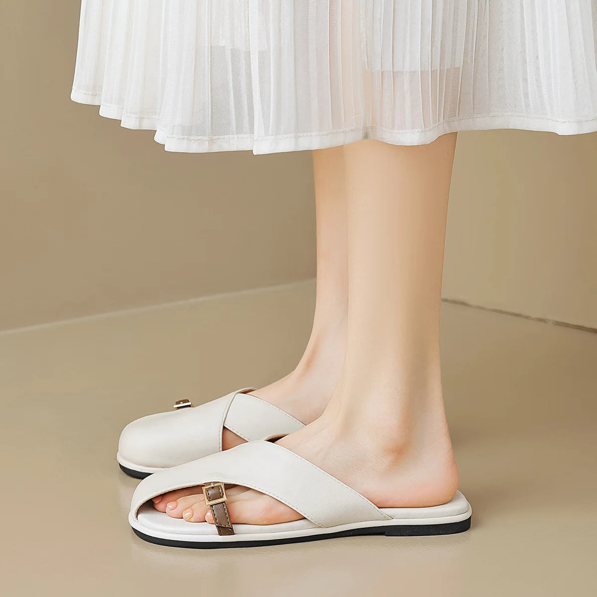 Calixa | Leather Slides for Women Closed Toe