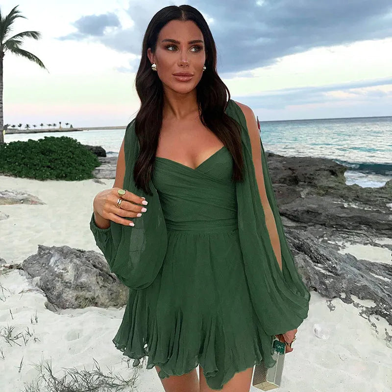 Celia | Summer Long Sleeve Mini White Dress 11