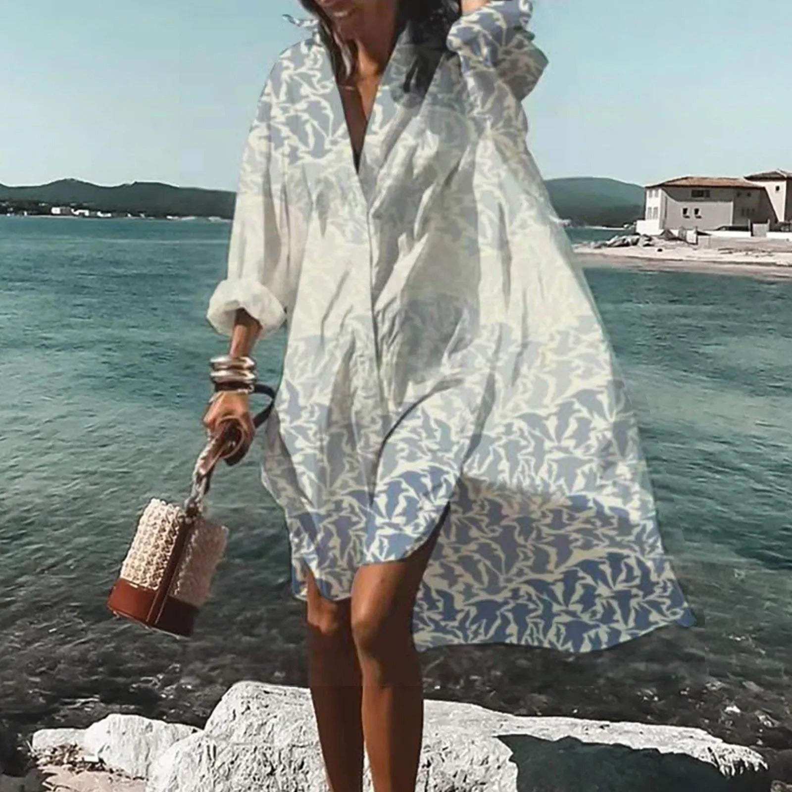 Coraline | Women's Print Button Down Oversized Midi Dress