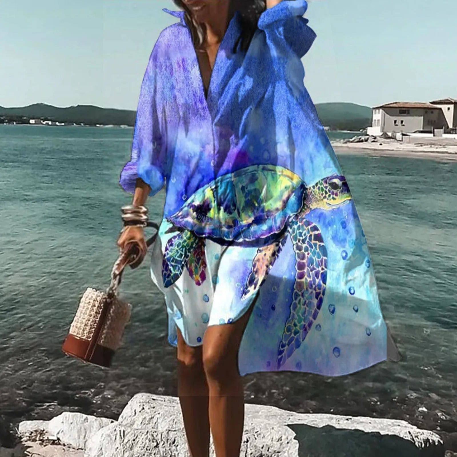 Coraline | Women's Print Button Down Oversized Midi Dress
