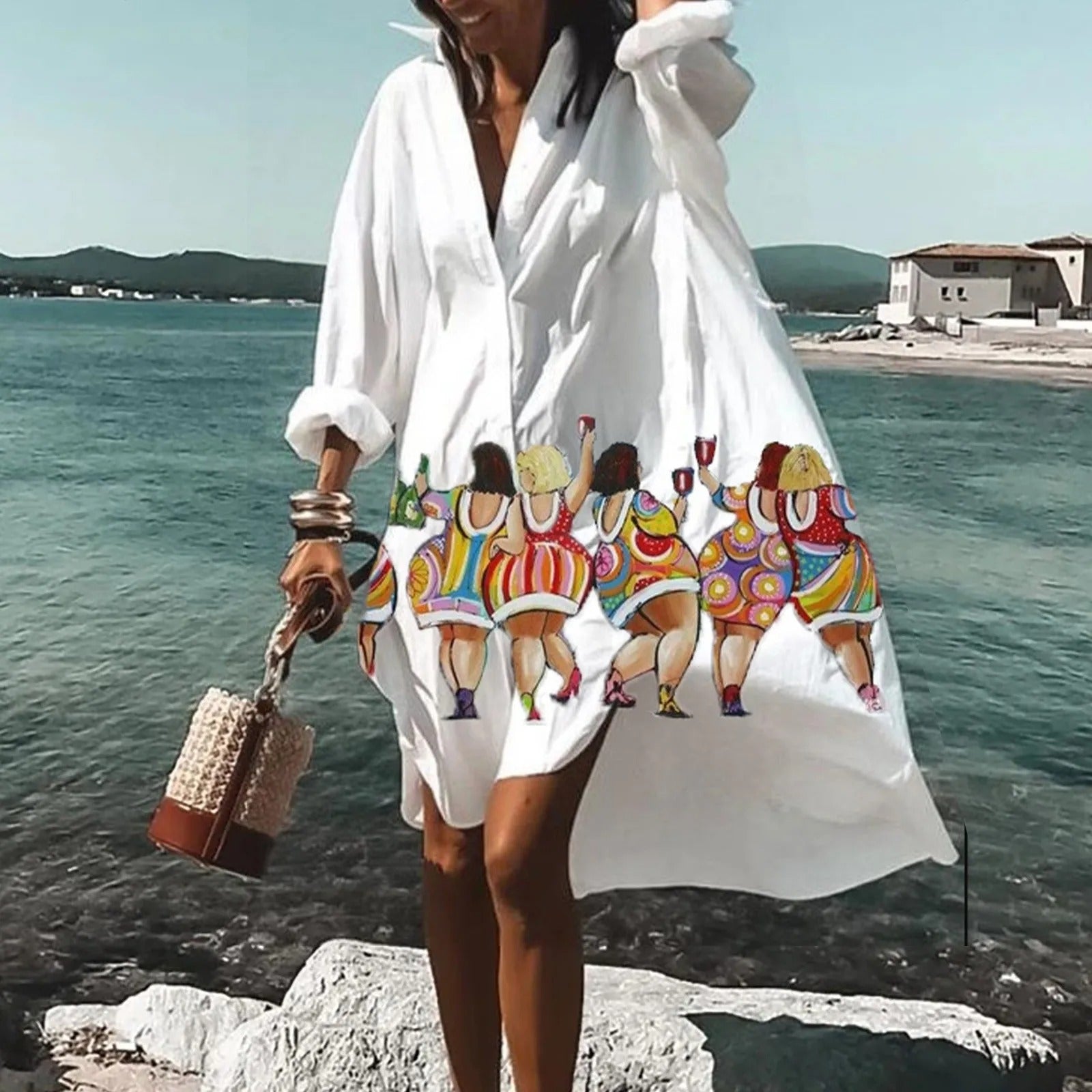 Coraline | Women's Print Button Down Oversized Midi Dress