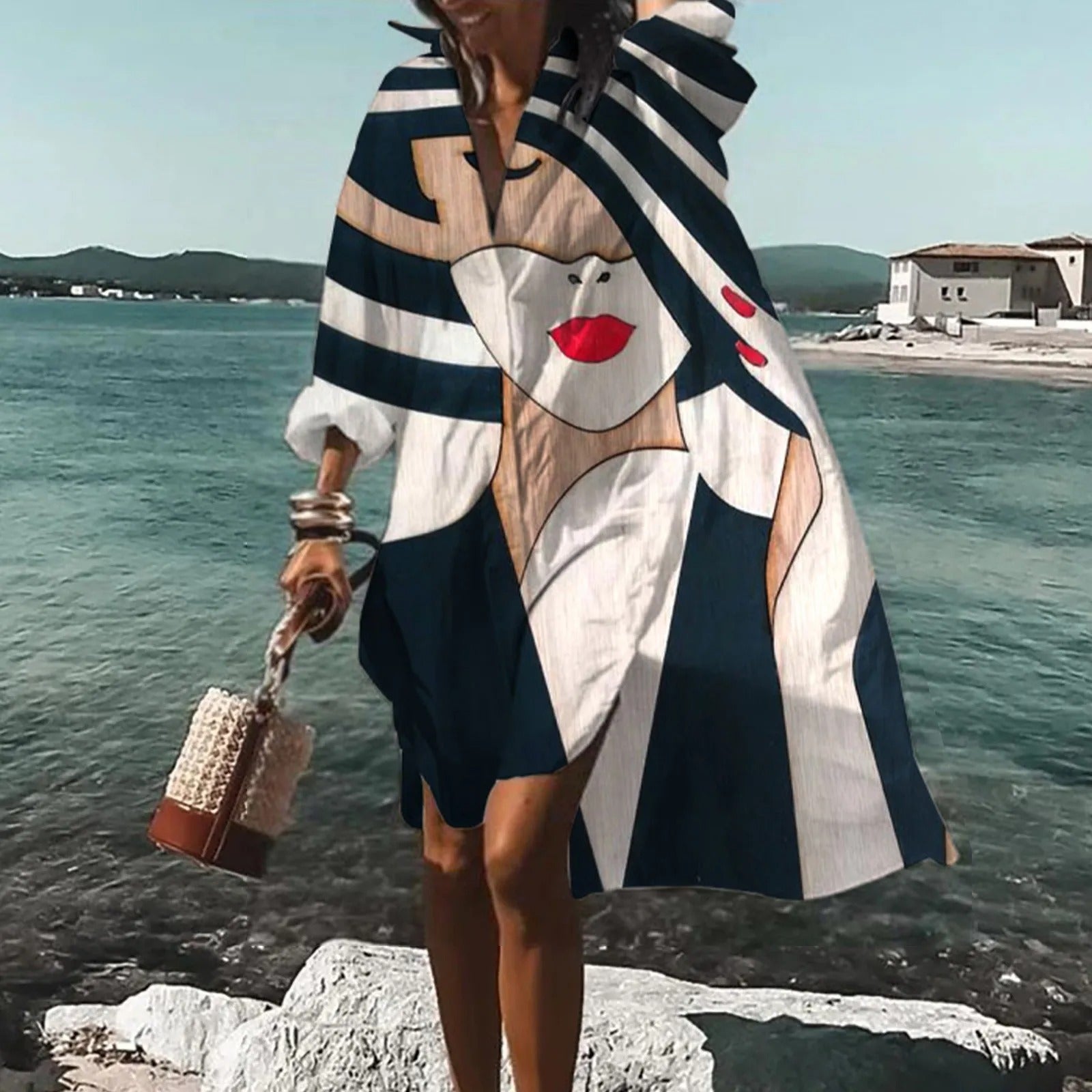 Coraline | Women's Print Button Down Oversized Midi Dress