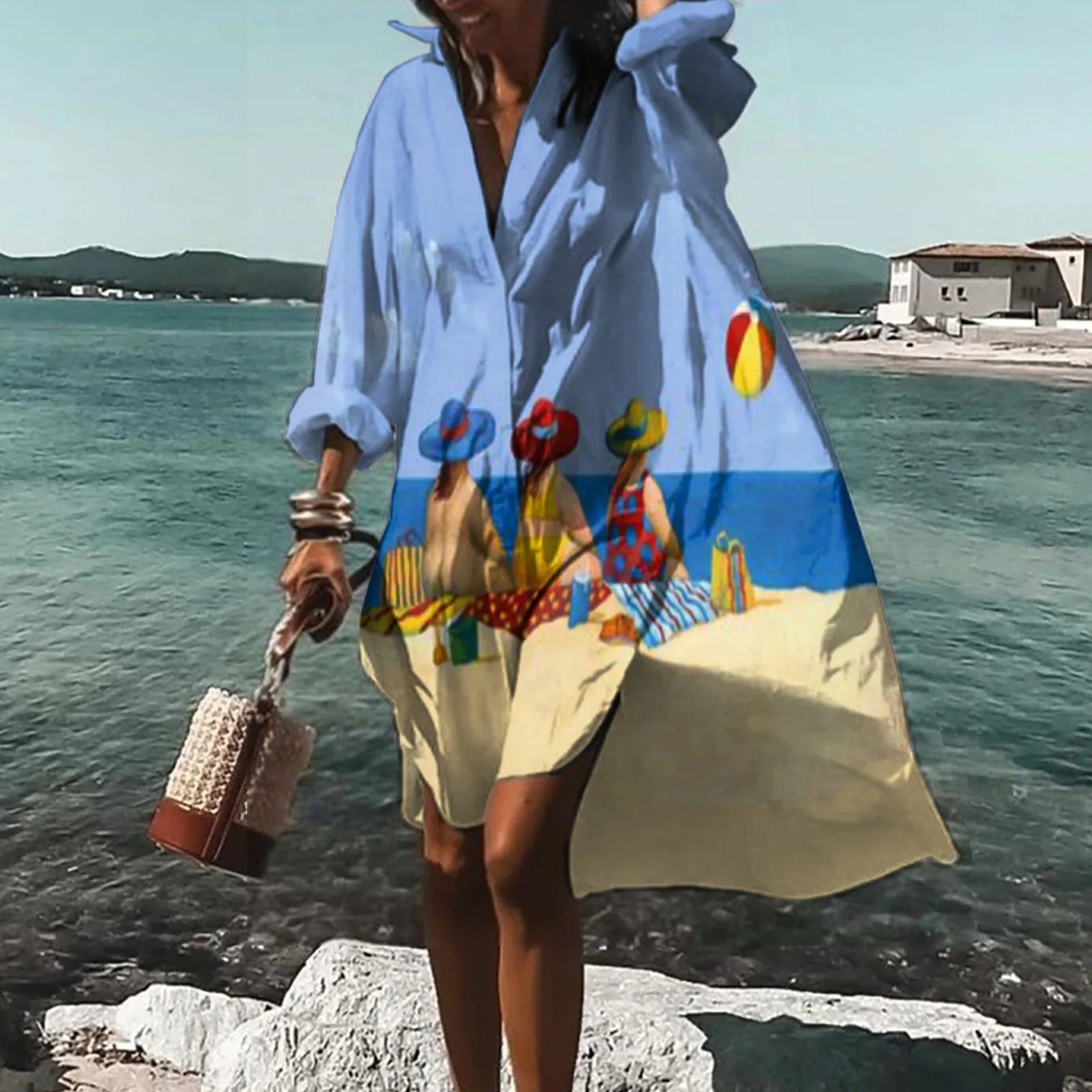 Coraline | Women's Print Button Down Oversized Midi Dress