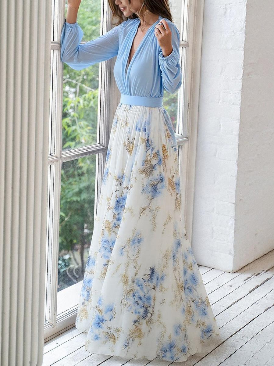 Dani | Women's Floral Print V-Neck Long Sleeve Maxi Dress 1