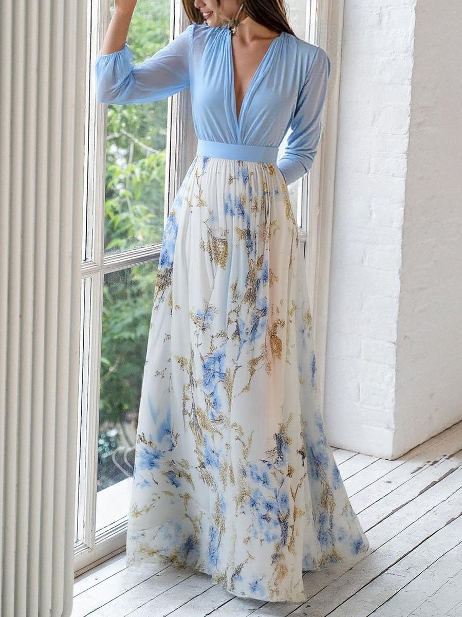 Dani | Women's Floral Print V-Neck Long Sleeve Maxi Dress 2
