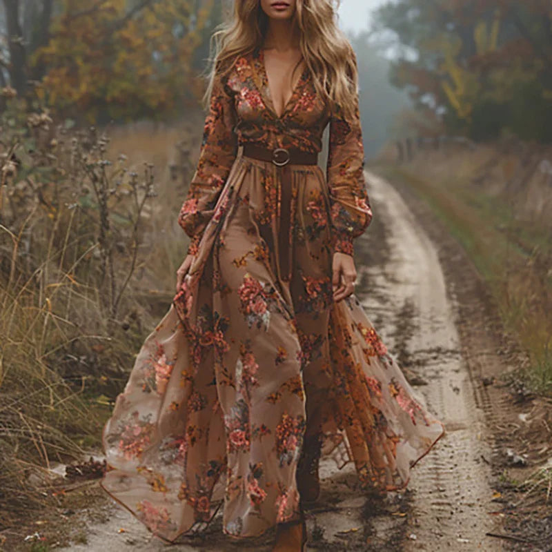 Dara | Women's Maxi Dress Floral Embroidered Long Sleeve Button 2