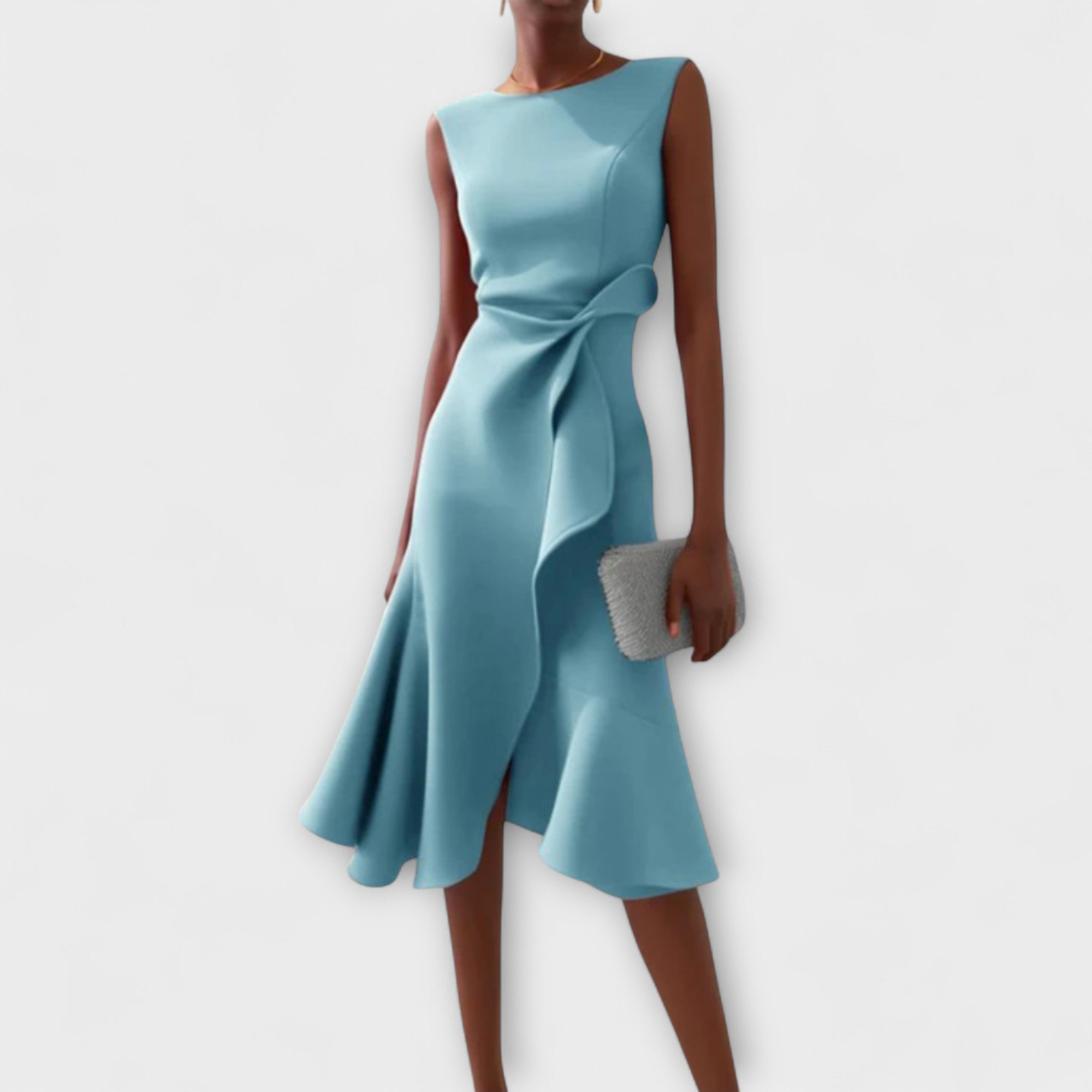 Dara | Women's Sleeveless Draped Asymmetric Ruffle Midi Dress 3