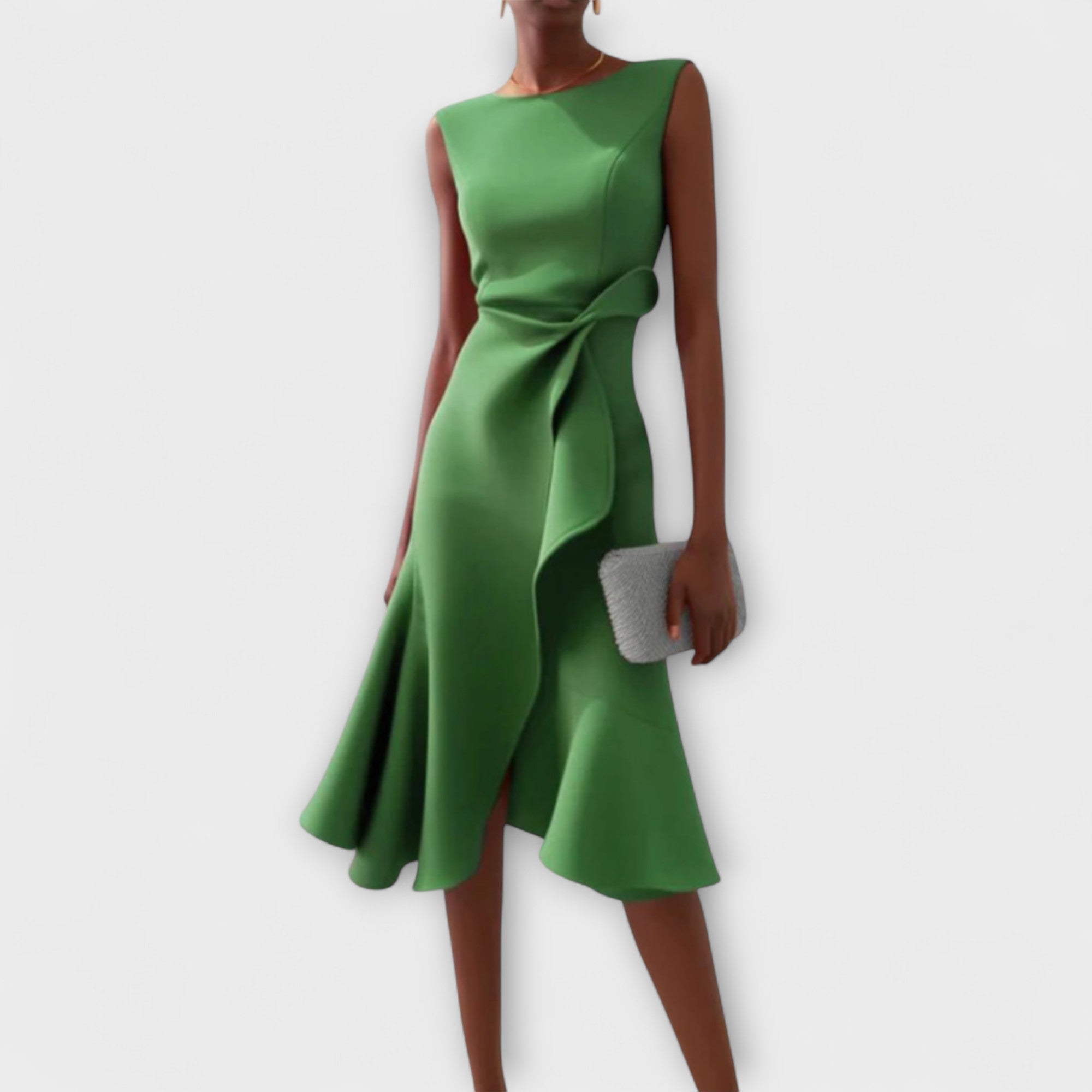 Dara | Women's Sleeveless Draped Asymmetric Ruffle Midi Dress 5