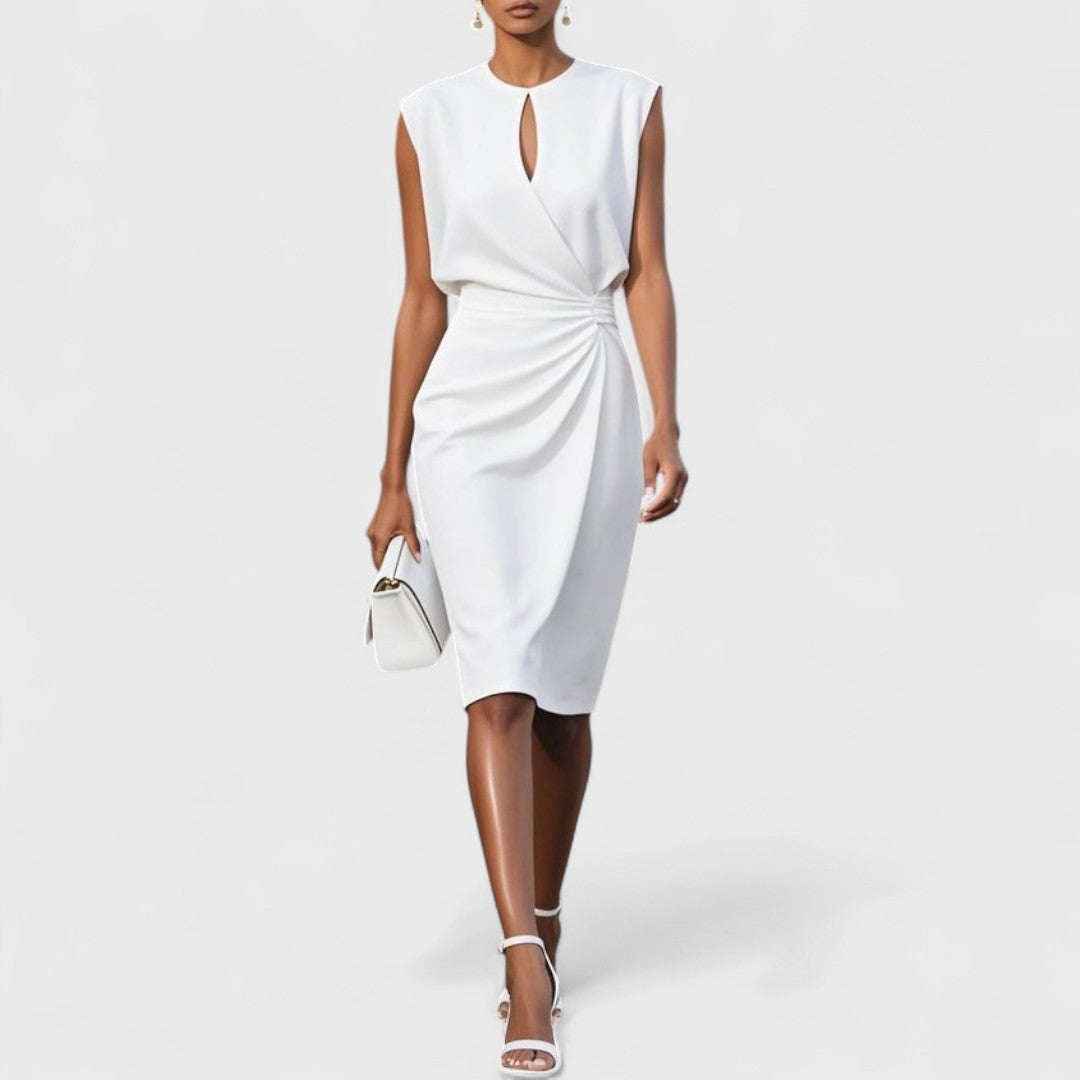 Delia | Women's Sleeveless Keyhole Ruched Midi Dress 1