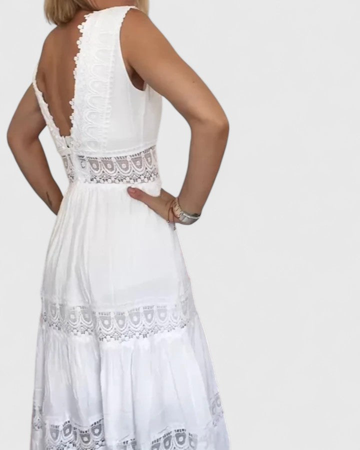 Delia | Women's Sleeveless Maxi Dress V-Neck Lace Trim 2