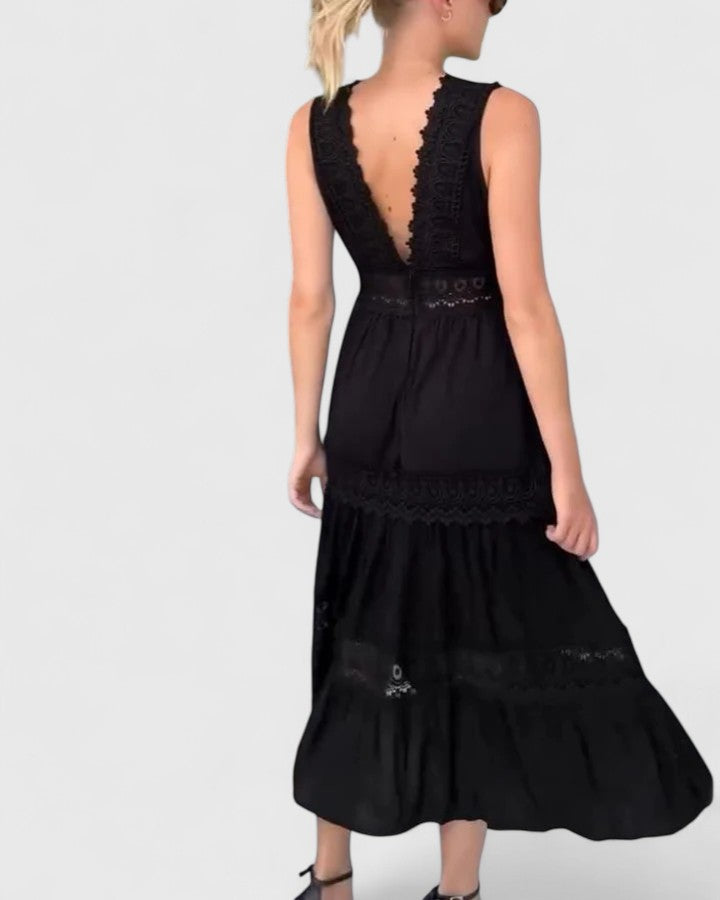 Delia | Women's Sleeveless Maxi Dress V-Neck Lace Trim 9