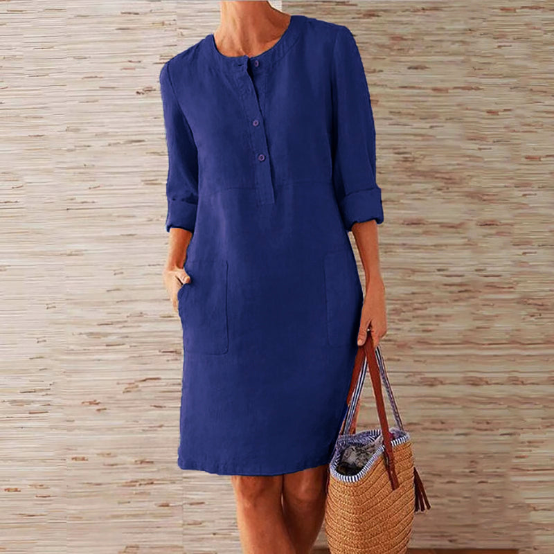 Delphine | Women's Henley Half Placket Pocket Shift Dress