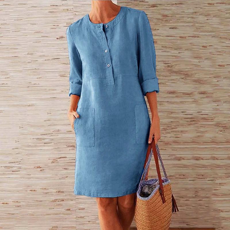 Delphine | Women's Henley Half Placket Pocket Shift Dress