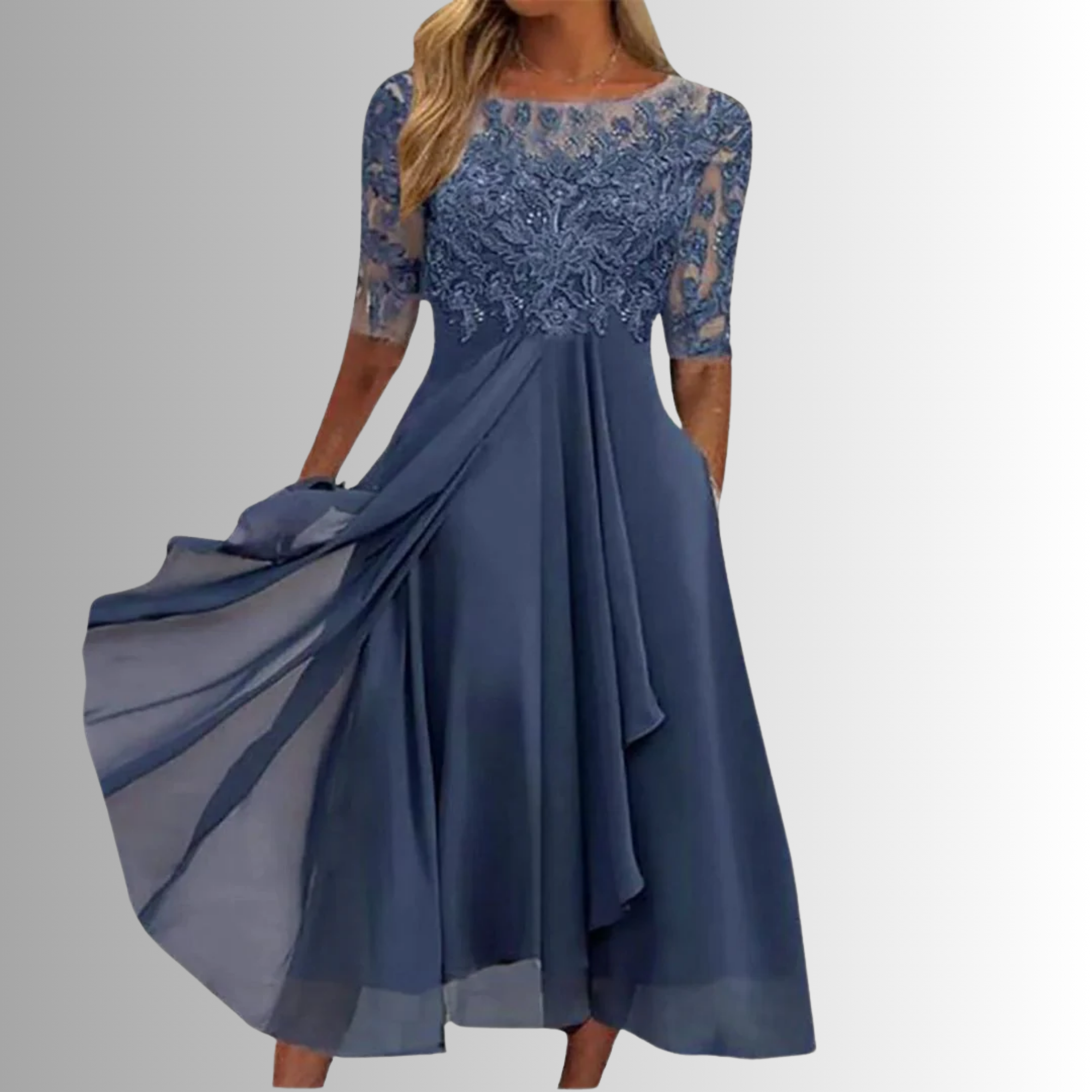 Demi | Women's Lace Bodice A-Line Half Sleeve Midi Dress