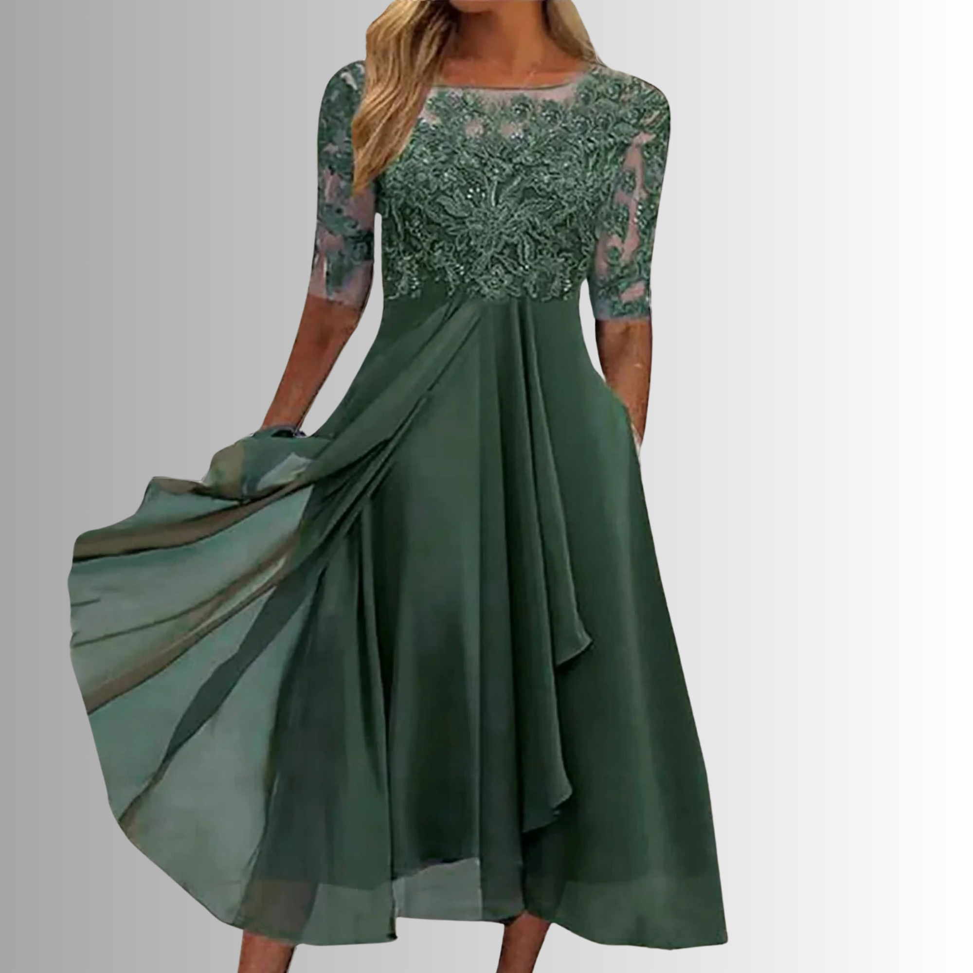 Demi | Women's Lace Bodice A-Line Half Sleeve Midi Dress 3
