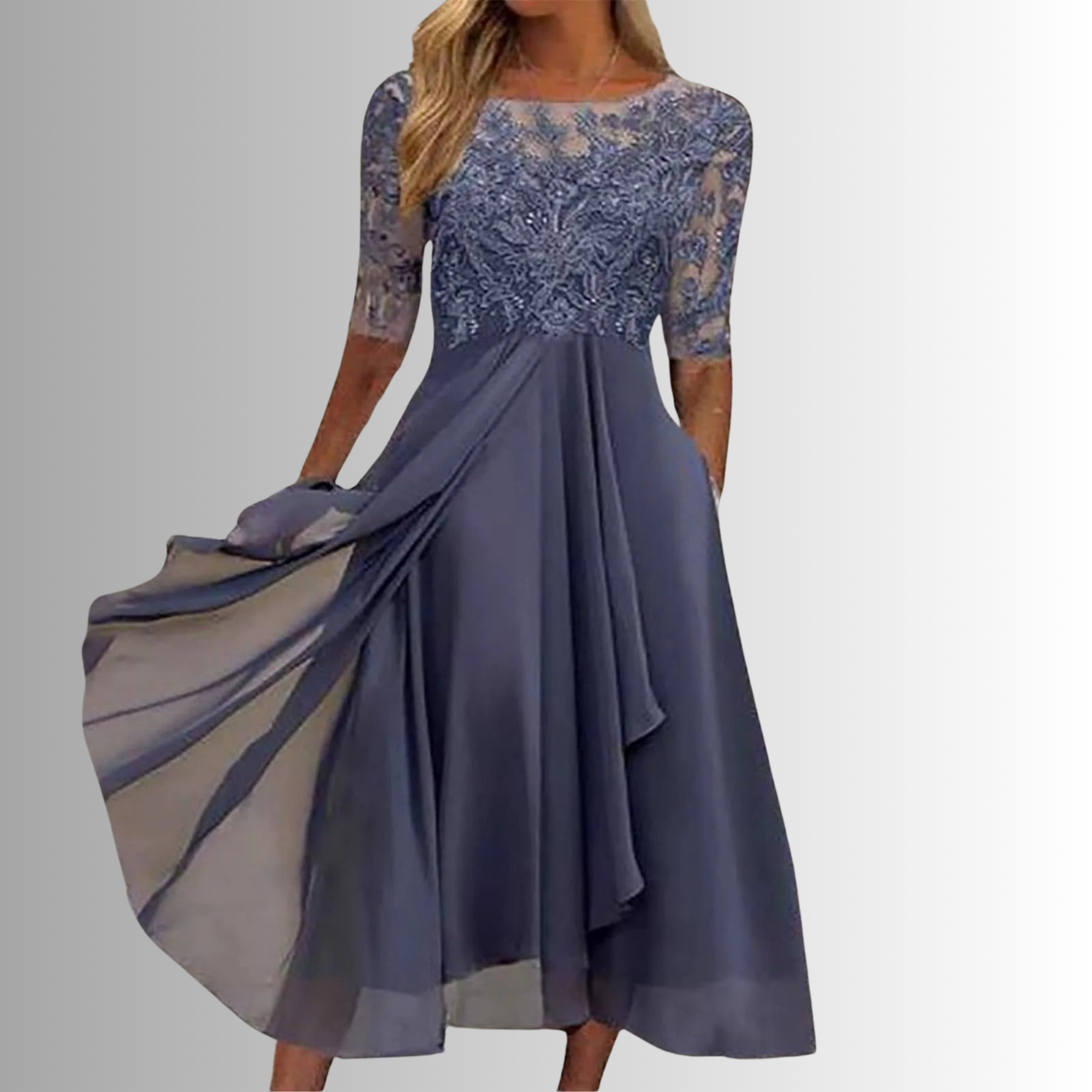 Demi | Women's Lace Bodice A-Line Half Sleeve Midi Dress 4
