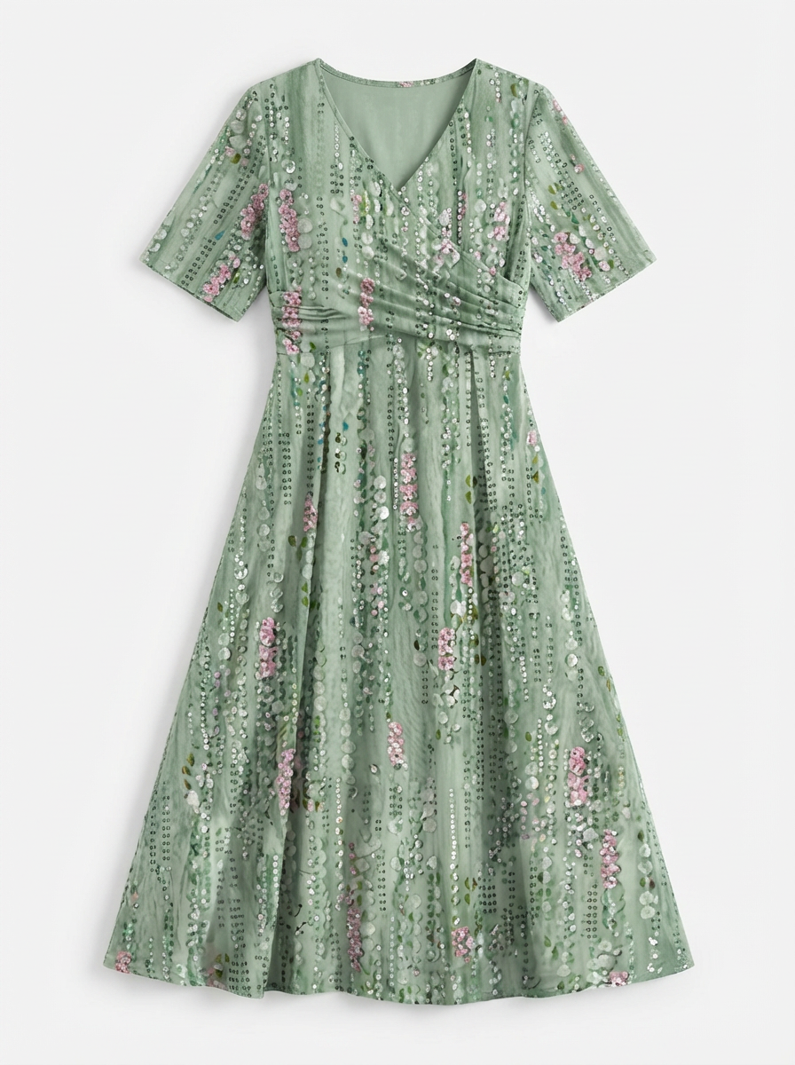 Denise | Women's Floral Wrap V-Neck Short Sleeve Midi Dress 3