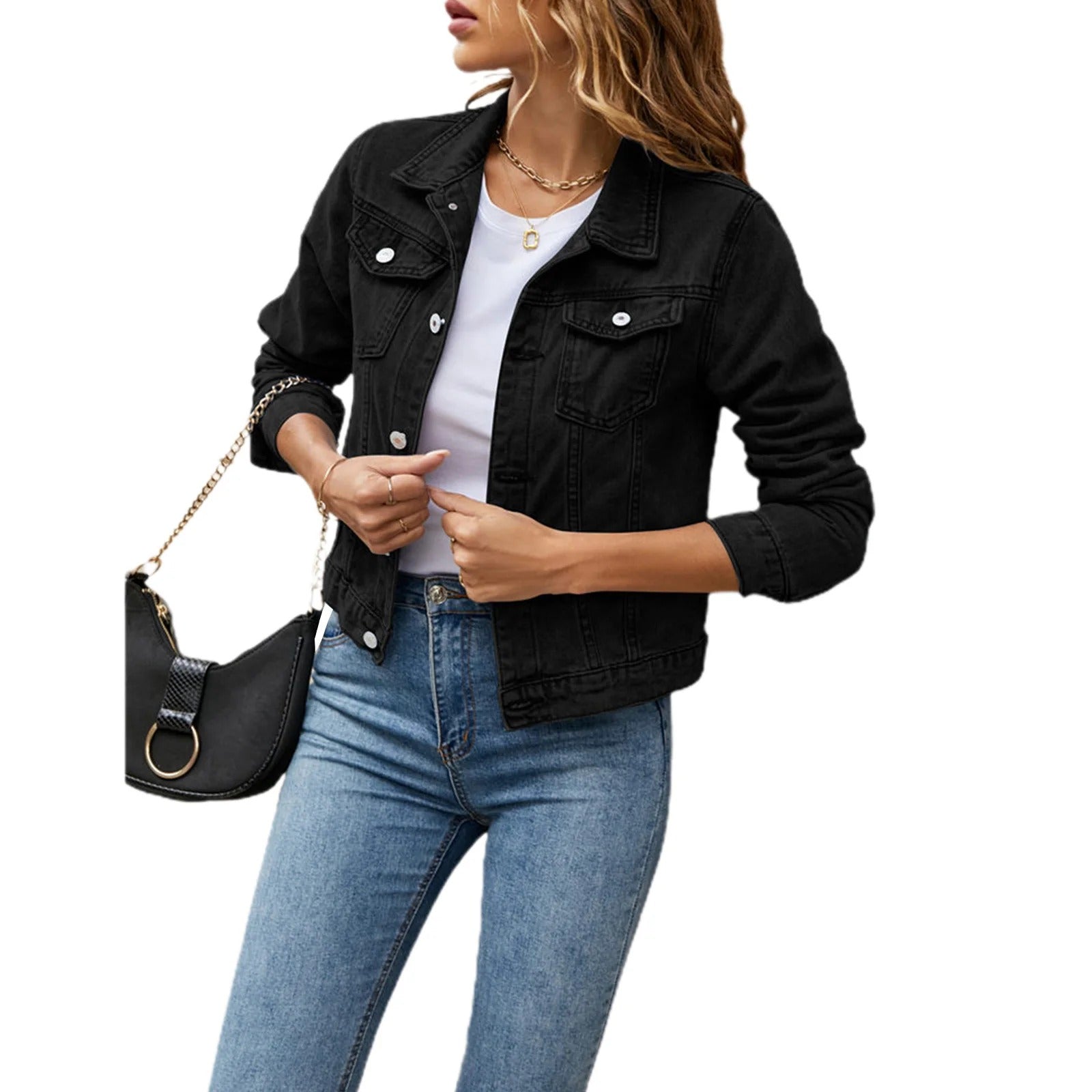 Diana | Women's Cropped Denim Jacket Button Front 2