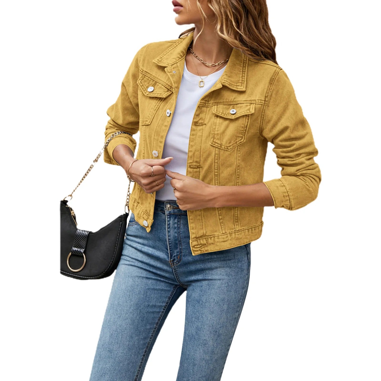 Diana | Women's Cropped Denim Jacket Button Front 6