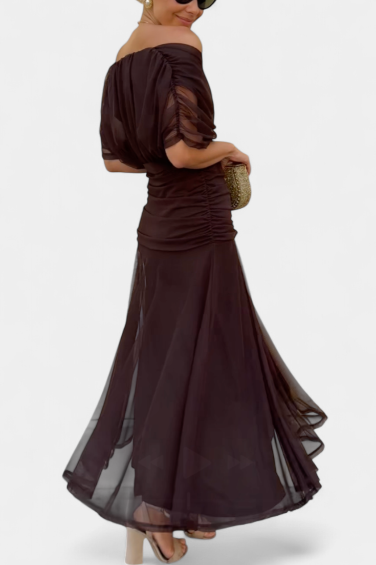 Dina | Women's Off-Shoulder Maxi Dress Ruched V-Neck 2