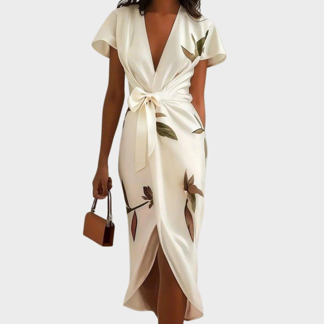 Donna | Women's Wrap Midi Dress V-Neck Leaf Print 1