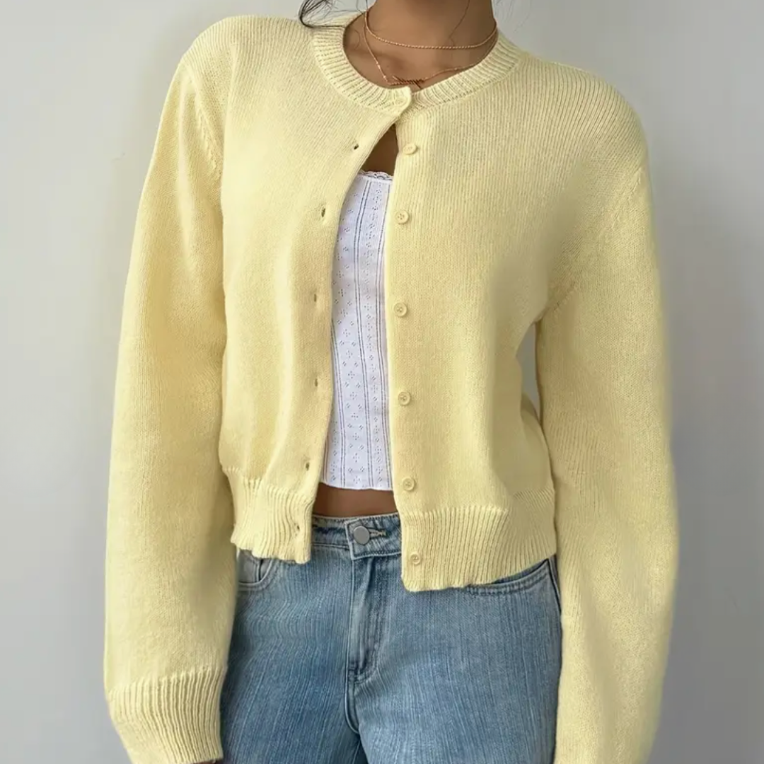 Fina | Cropped Button White Cardigan Sweater 10