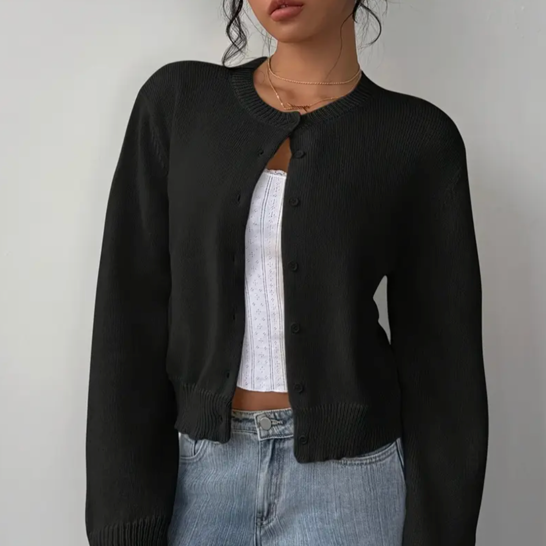Fina | Cropped Button White Cardigan Sweater 8