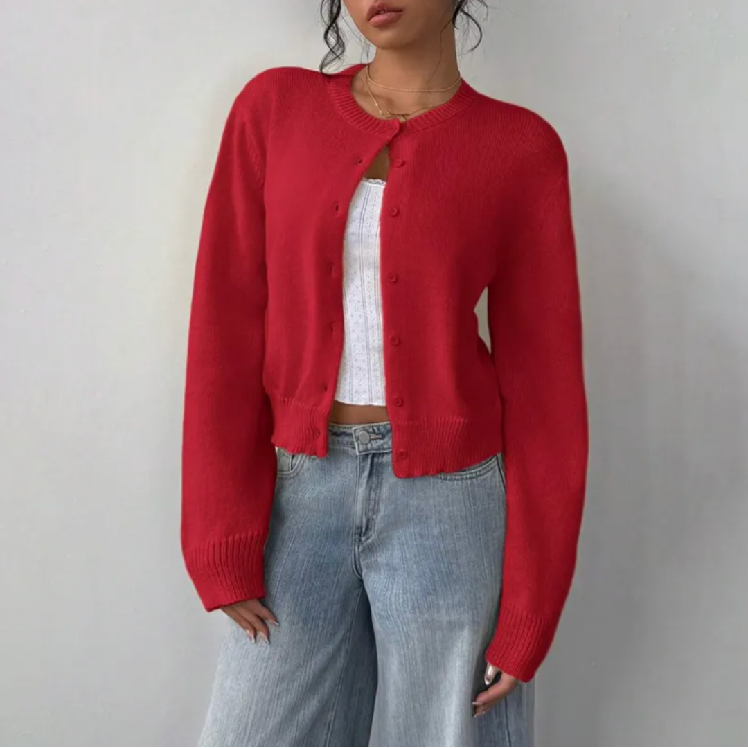 Fina | Cropped Button White Cardigan Sweater 9