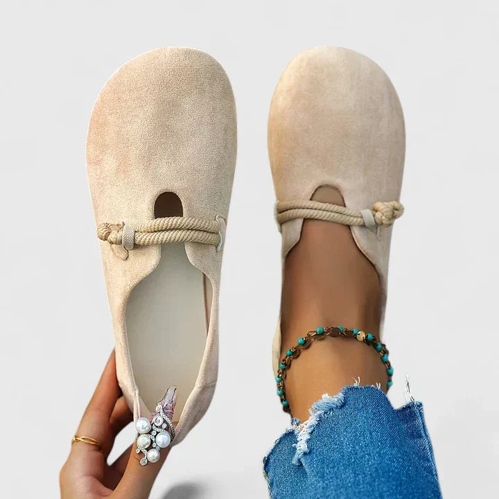Fiona | Women's Suede Round Toe Rope Strap Comfort Flats