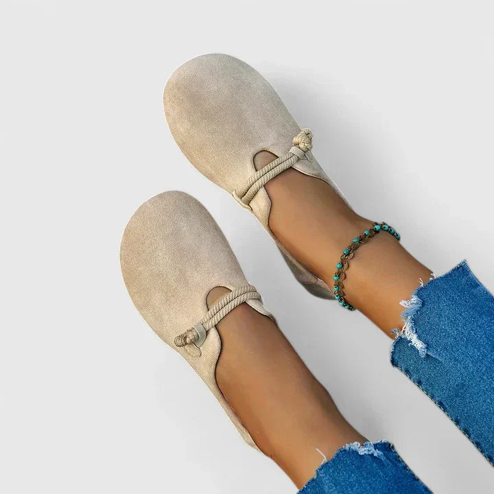 Fiona | Women's Suede Round Toe Rope Strap Comfort Flats 3