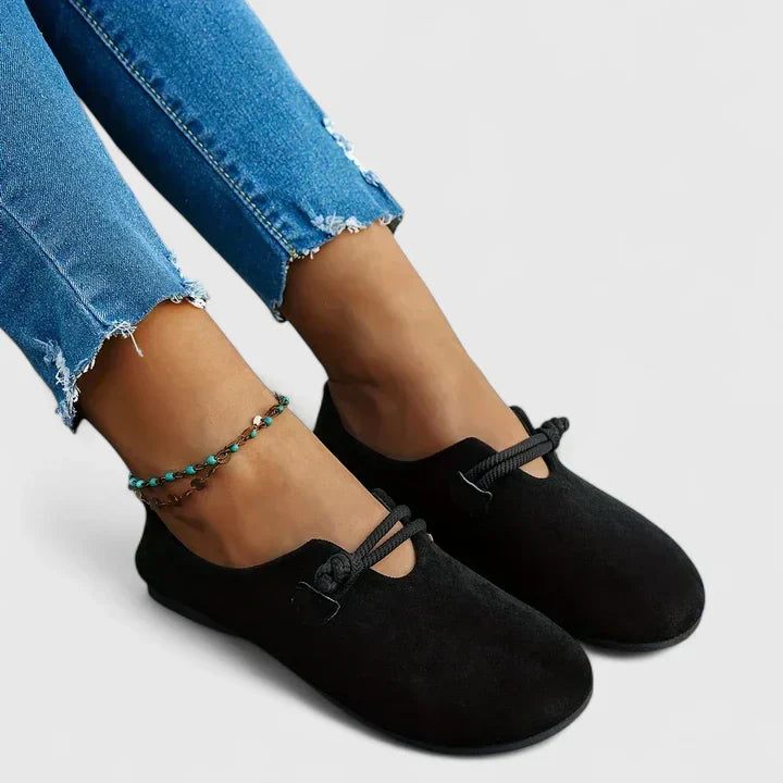 Fiona | Women's Suede Round Toe Rope Strap Comfort Flats 5