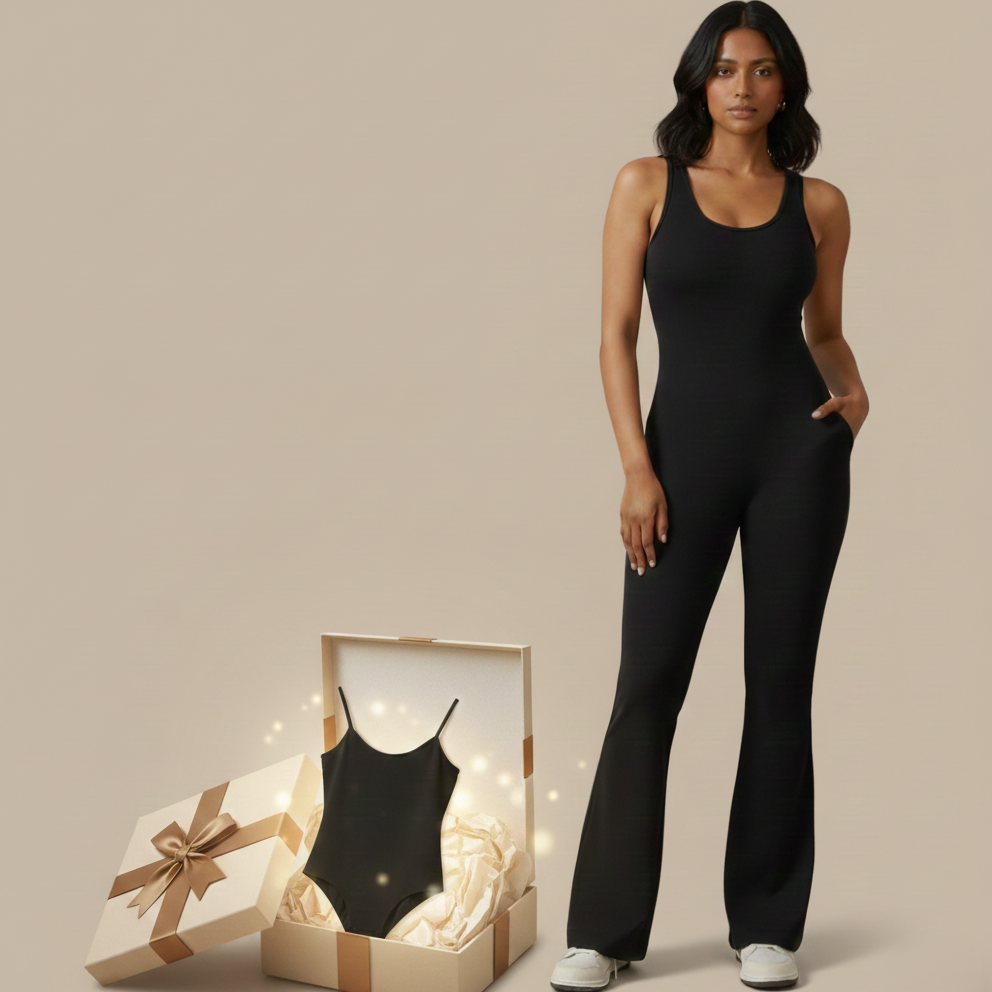 Craftsmiley V-Back Flared Jumpsuit + Free Contour Ultra Comfy Bodysuit | Sexy Backless Women's Jumpsuit