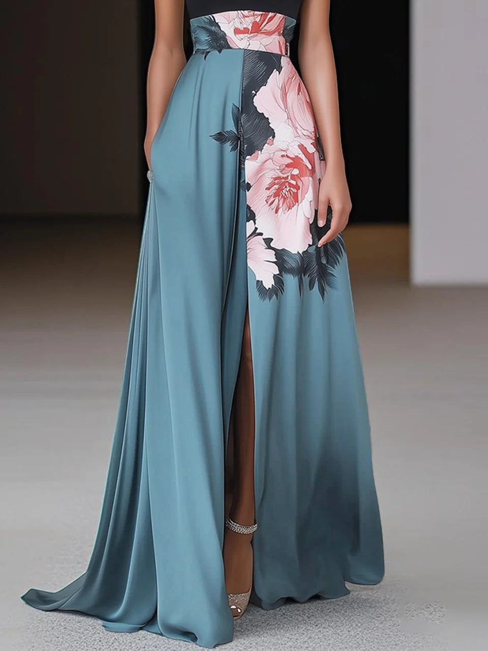Harper | Women's Halter Neck Floral Front Slit Maxi Dress 2