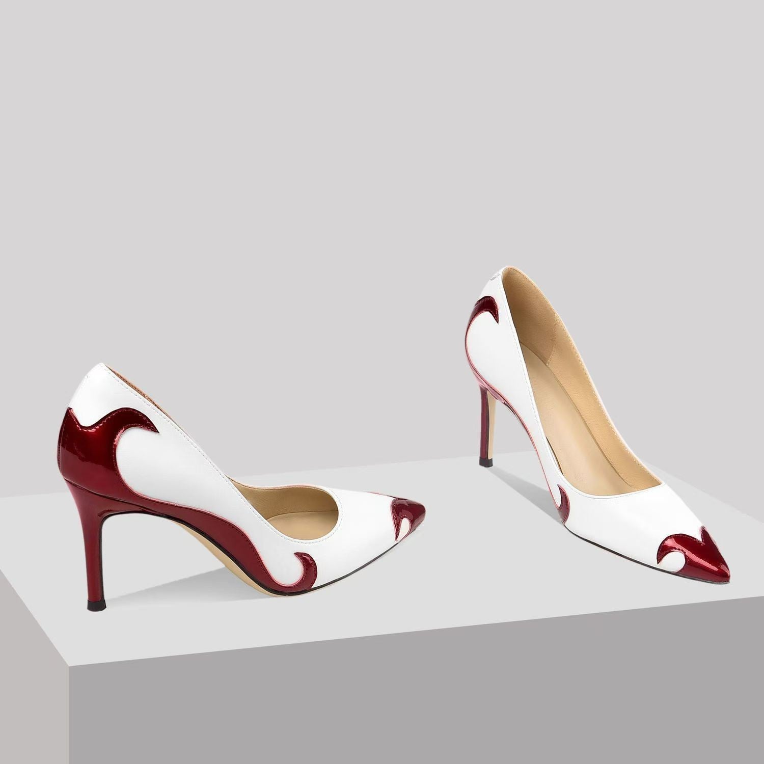 Helena | Women's Summer Two-Tone Pointed Toe Stiletto Pumps Patent Trim 1
