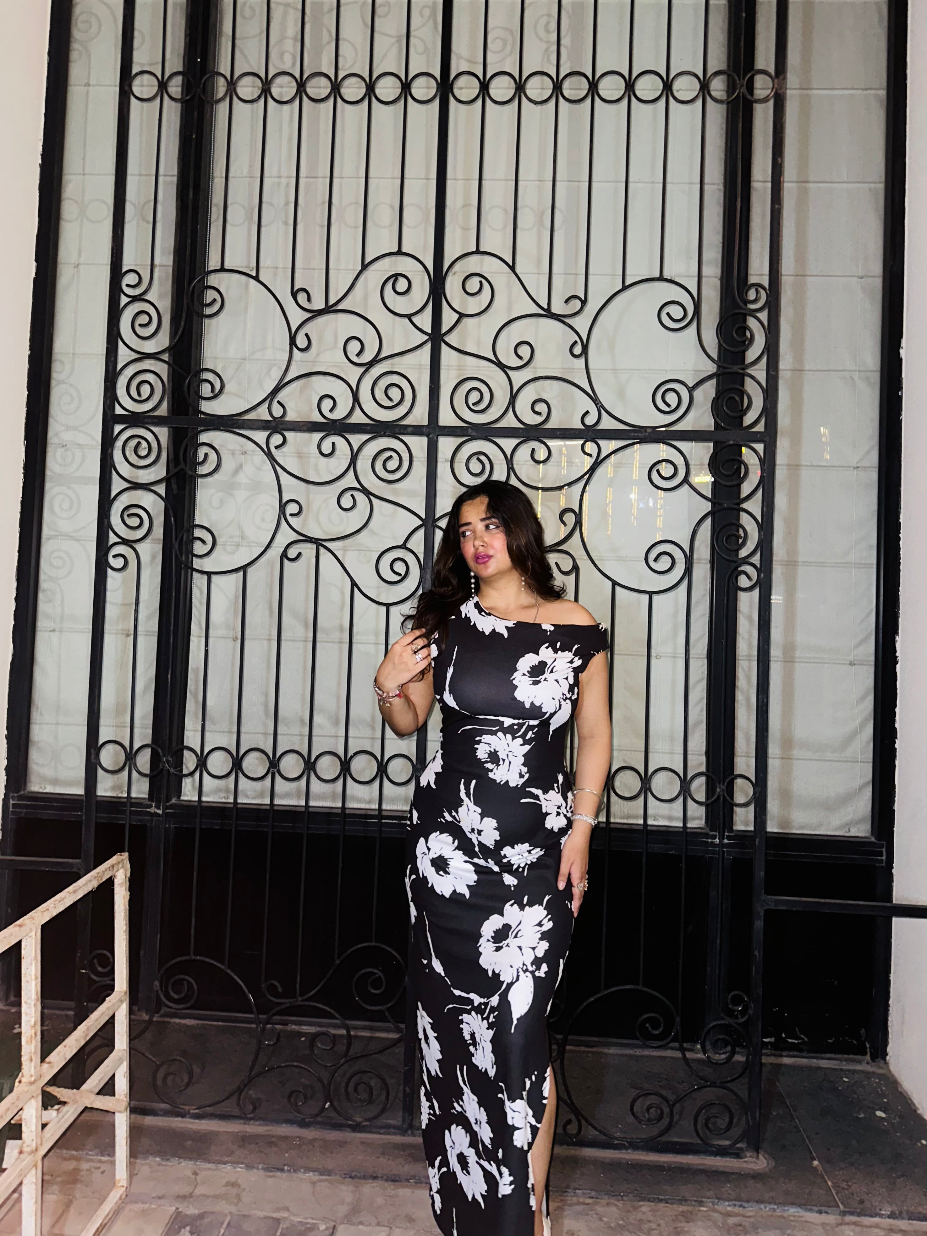Craftsmiley Midnight Bloom One-Shoulder Maxi Dress