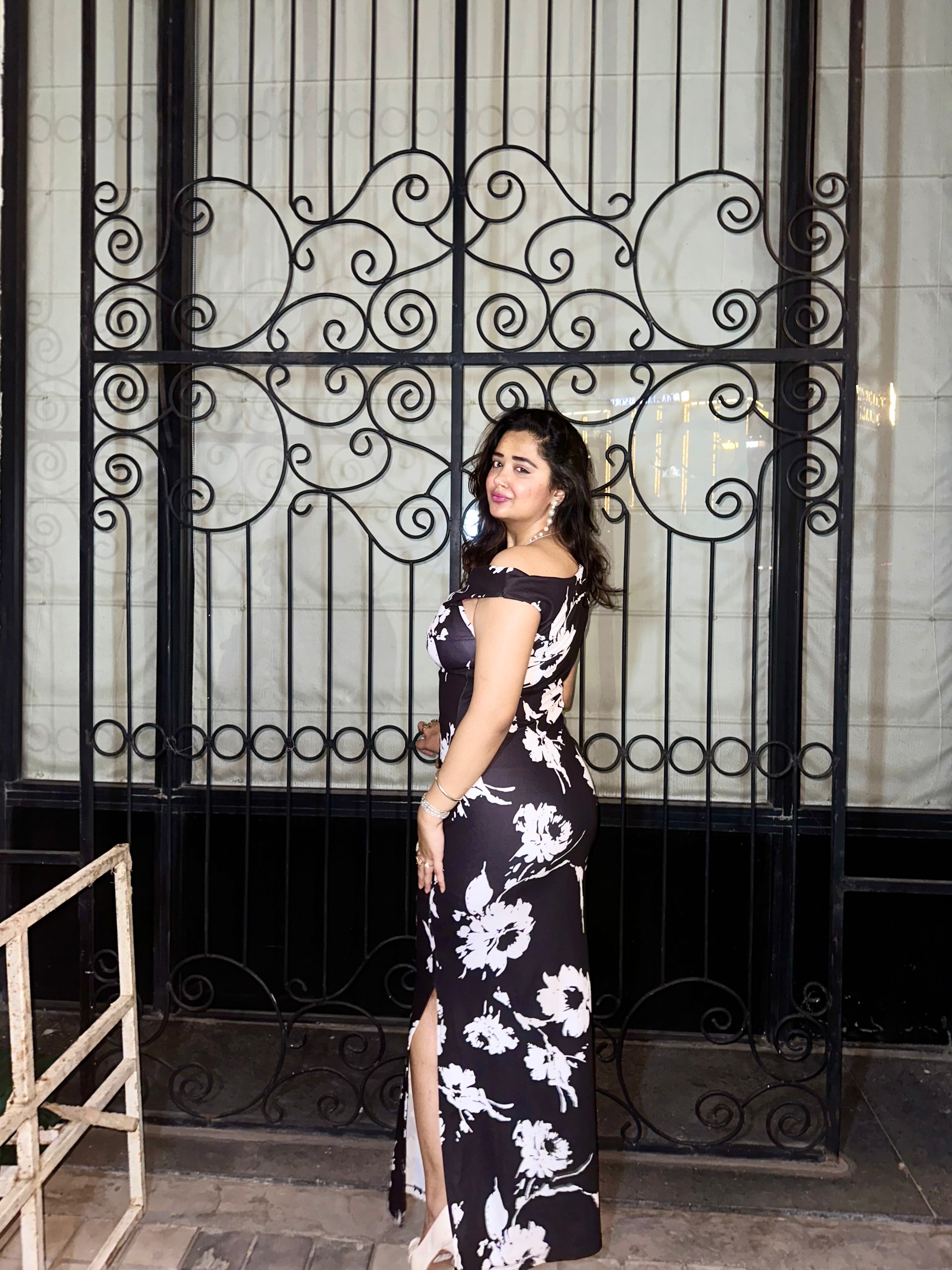 Craftsmiley Midnight Bloom One-Shoulder Maxi Dress