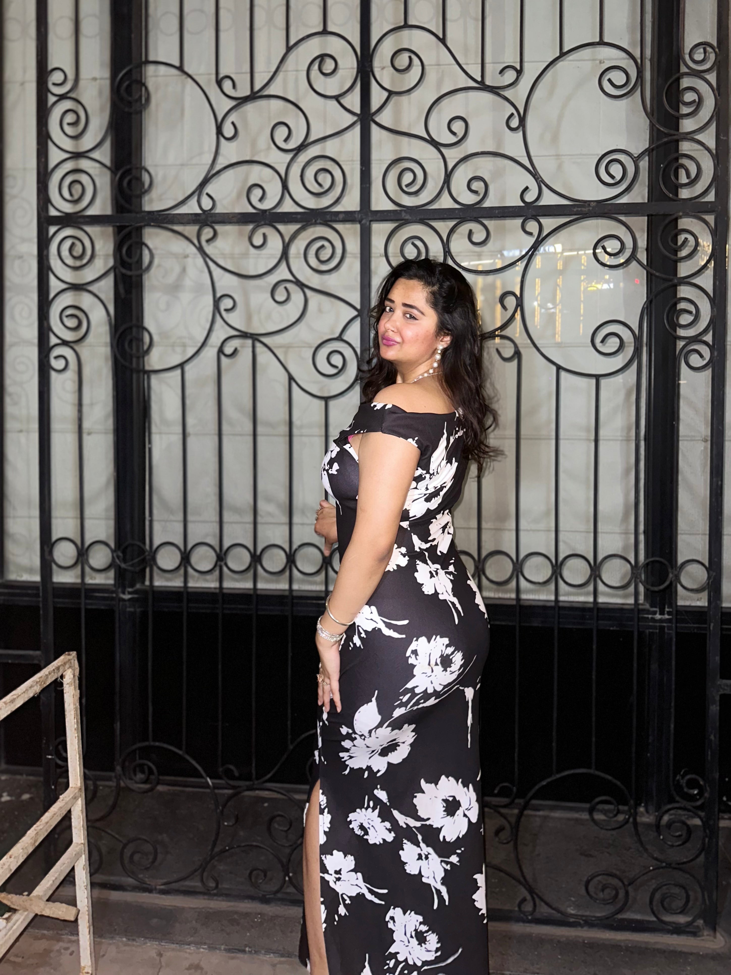 Craftsmiley Midnight Bloom One-Shoulder Maxi Dress